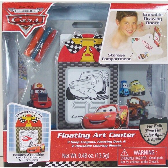 Disney Pixar Cars Floating Art Center Tub Reusable Coloring Sheets Soap Crayons - Picture 1 of 2